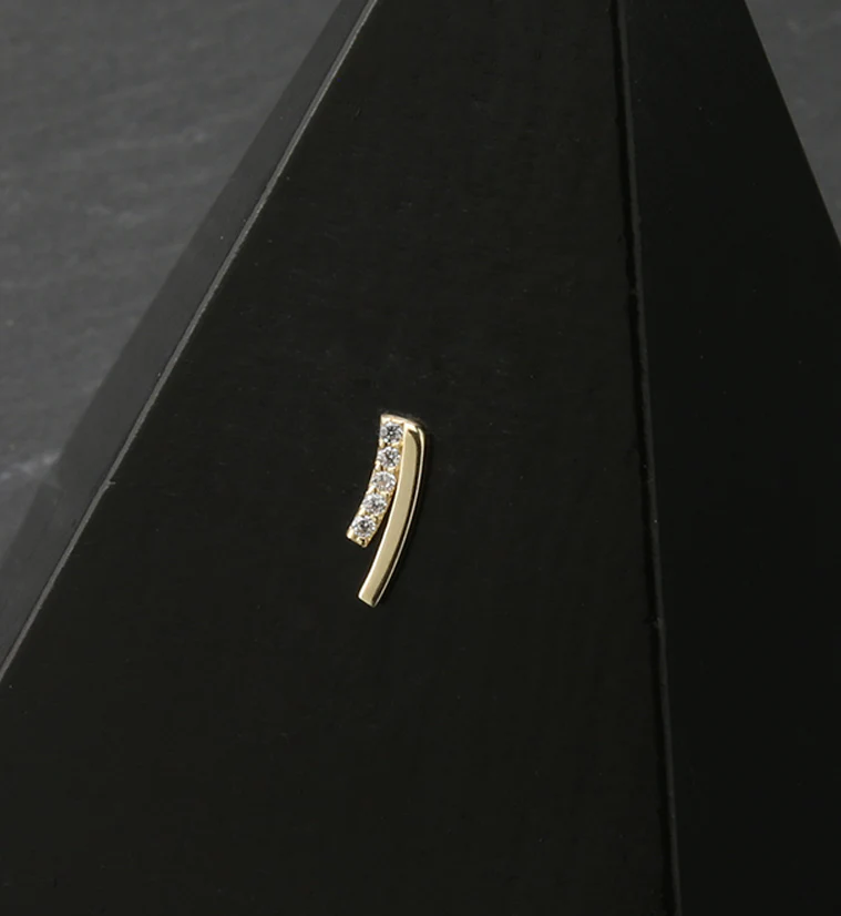 14kt Gold Dual Curve CZ Threadless Top - Image 2