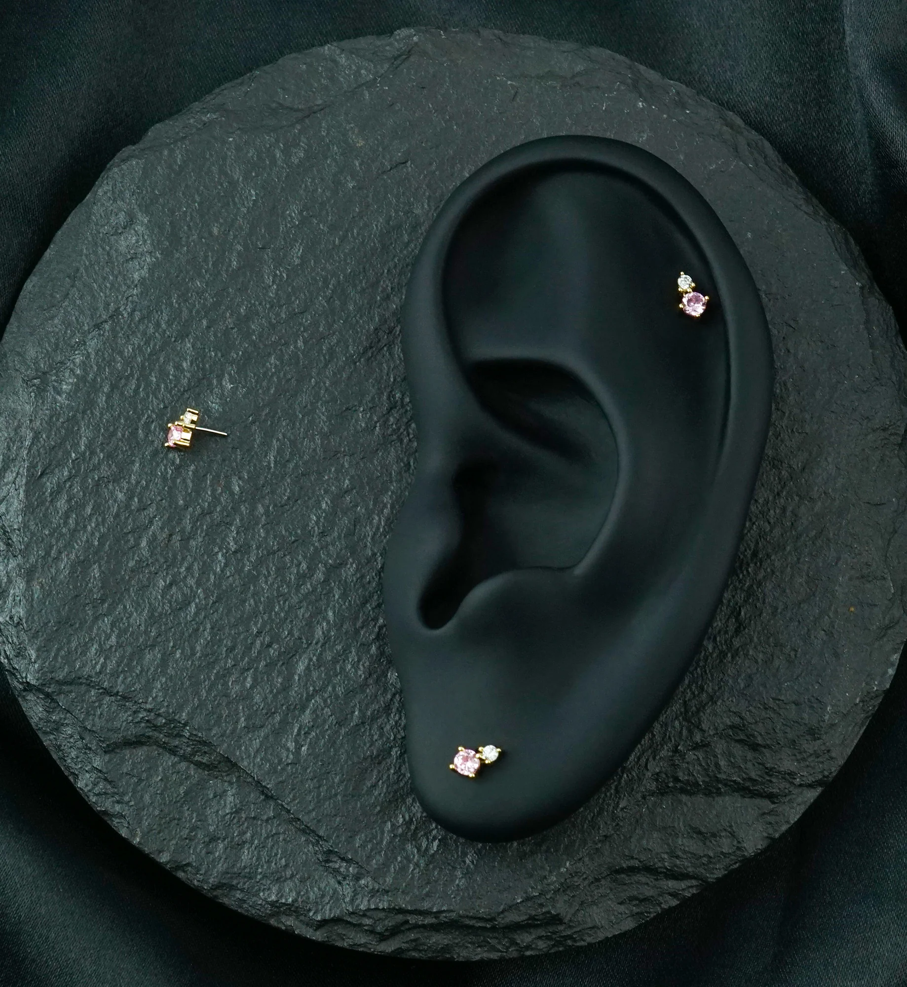 14kt Gold Echo Pink CZ Threadless Top - Image 2