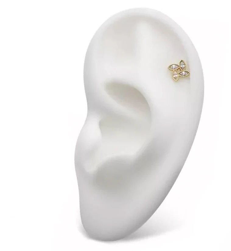 14kt Gold Fan Beaded CZ Threadless Top - Image 3