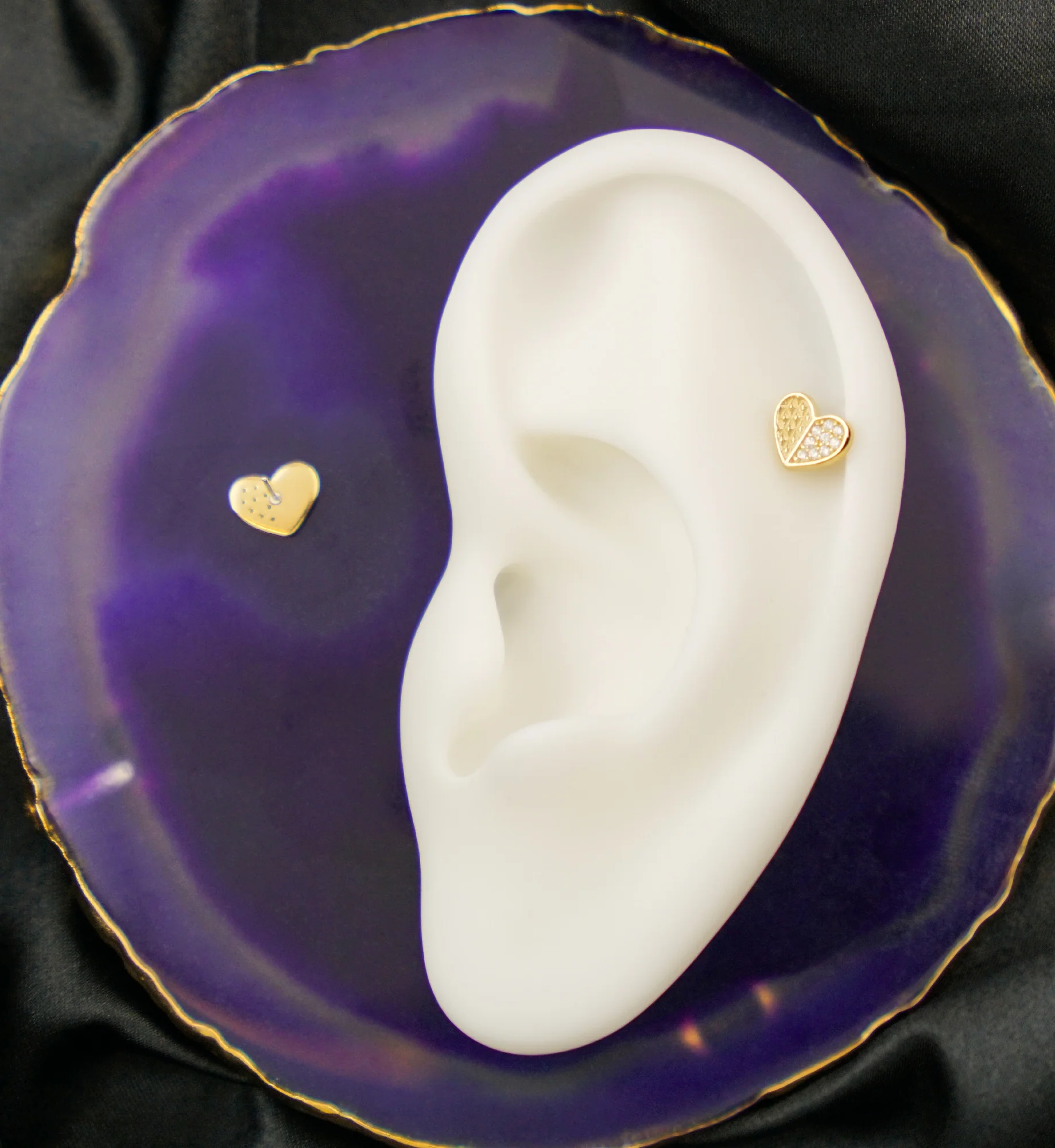 14kt Gold Fifty-Fifty Heart Clear CZ Threadless Top - Image 2