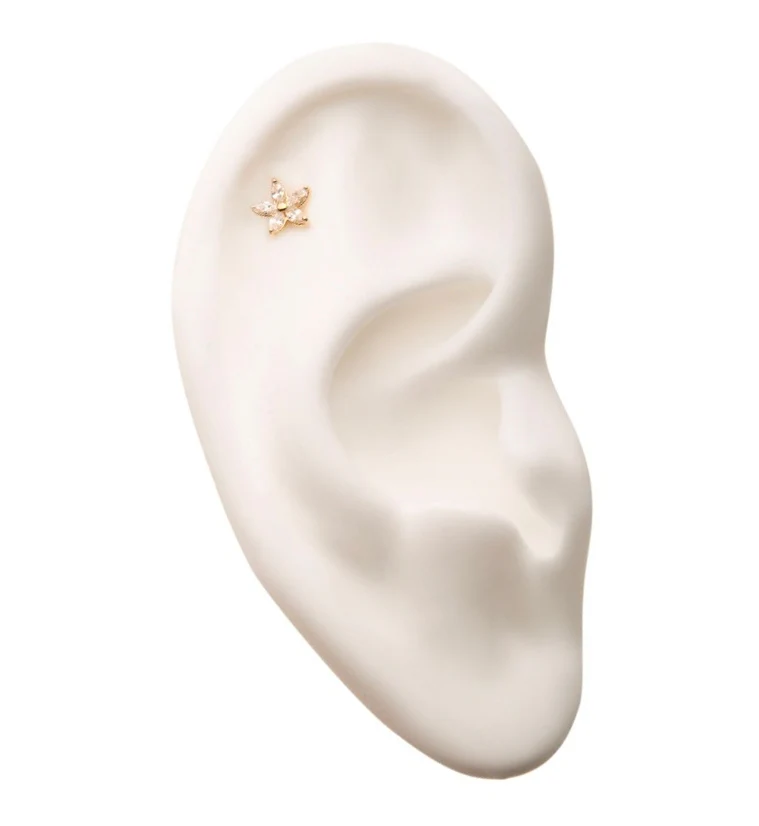 14kt Gold Flower Prong CZ Threadless Top - Image 3