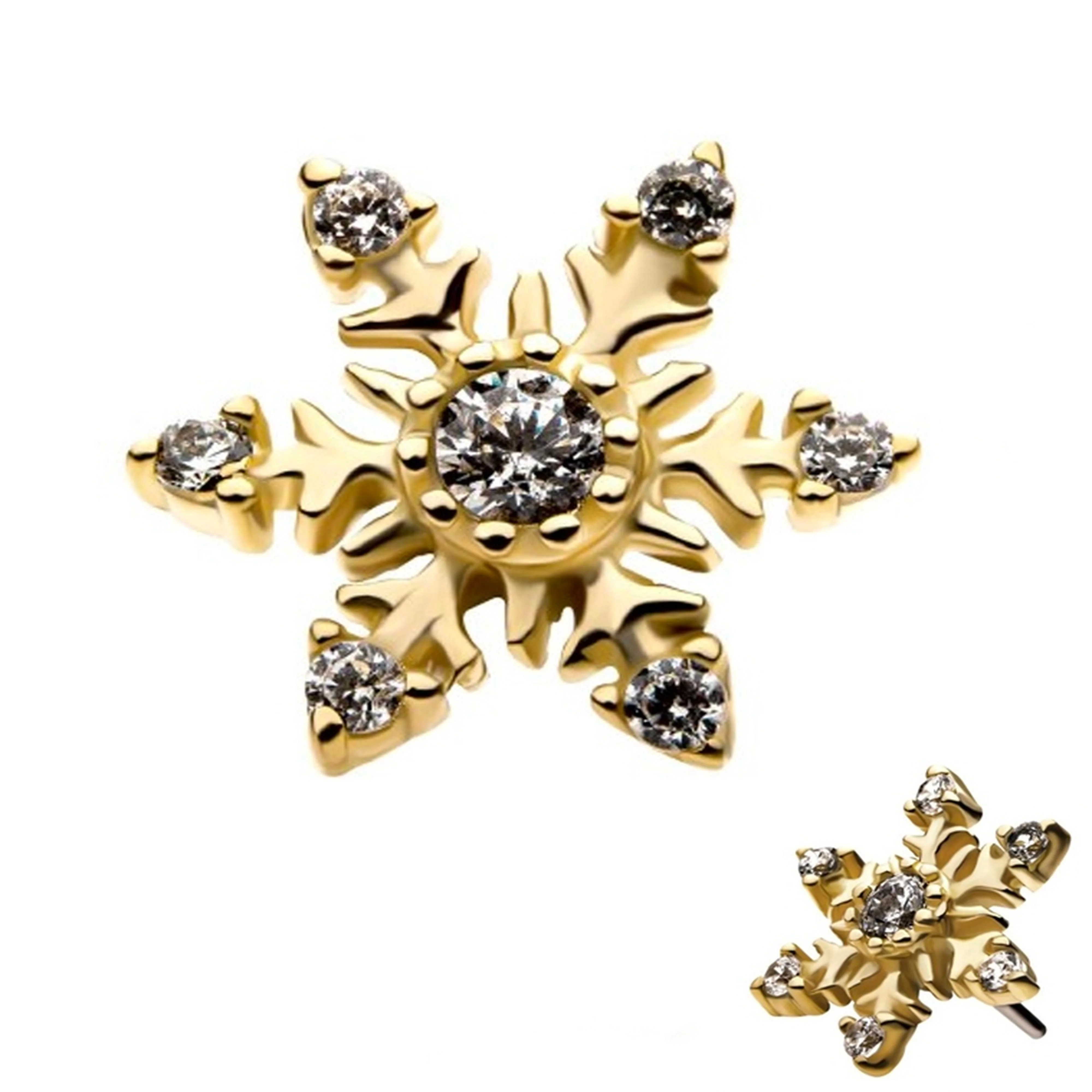 14kt Gold Frosty Snowflake Threadless Top