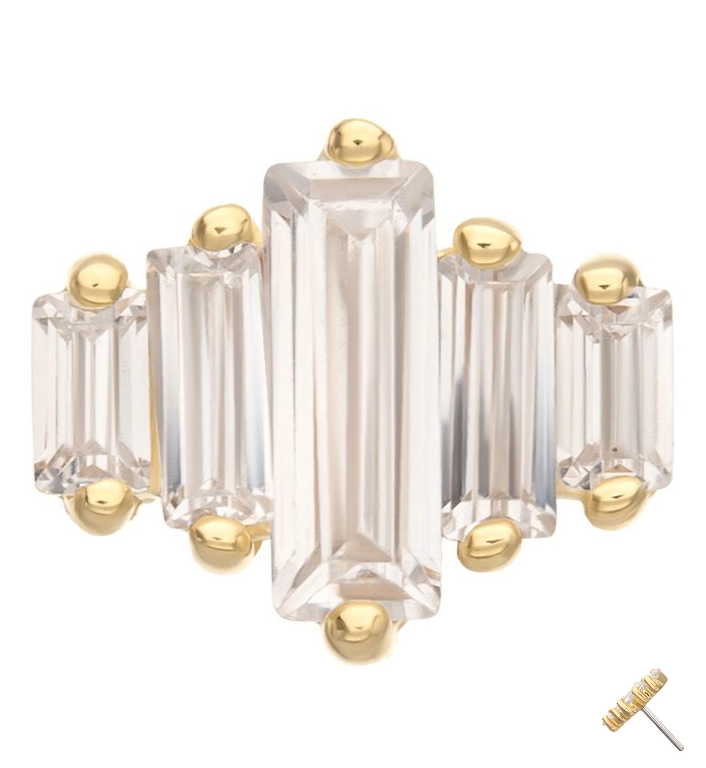 14kt Gold Geometric Baguette CZ Threadless Top