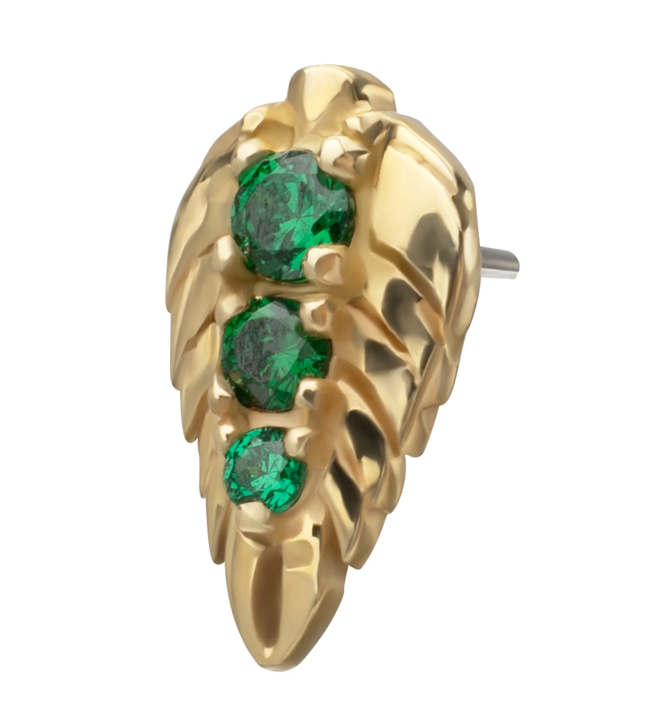 14kt Gold Grove Leaf Emerald CZ Threadless Top - Image 3