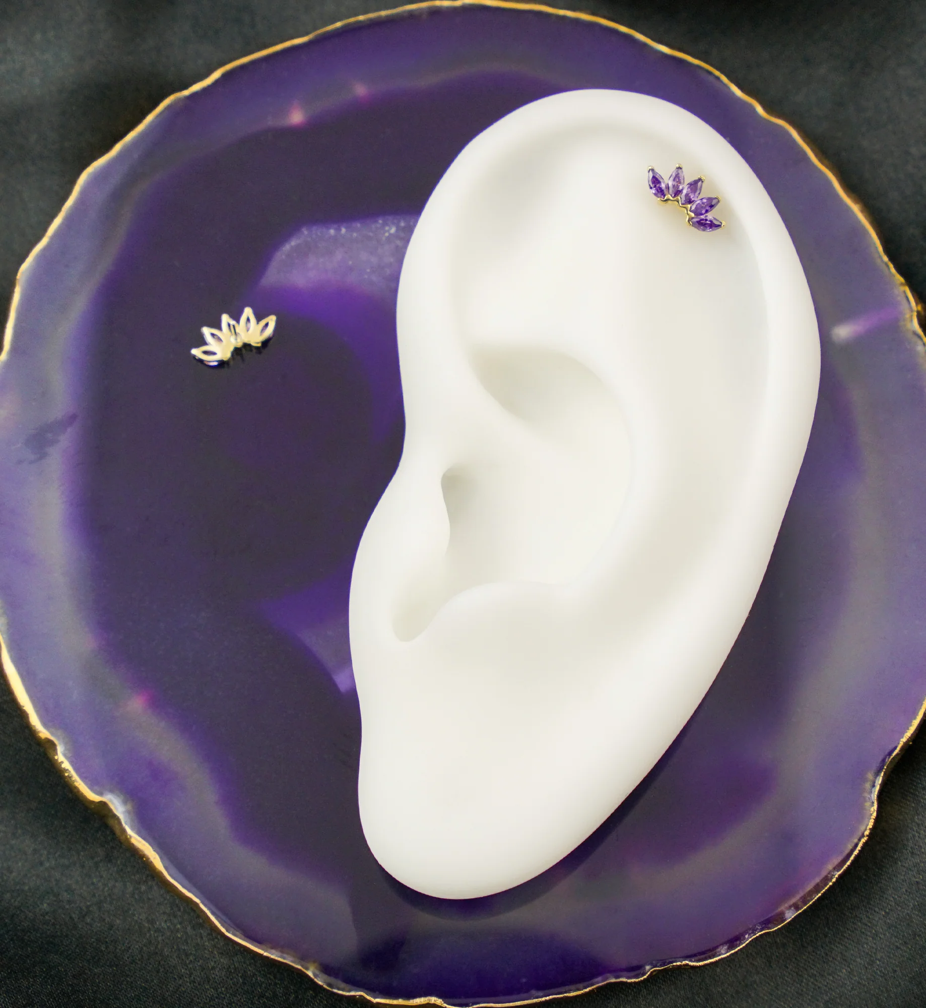 14kt Gold Half Crown Amethyst CZ Threadless Top - Image 2