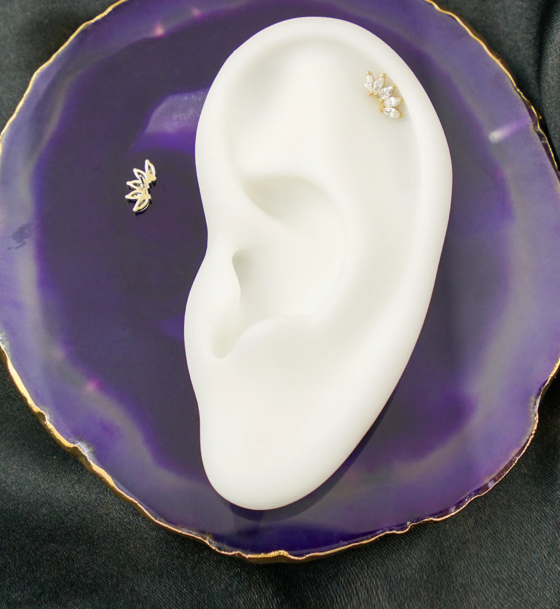14kt Gold Half Crown Clear CZ Threadless Top - Image 2