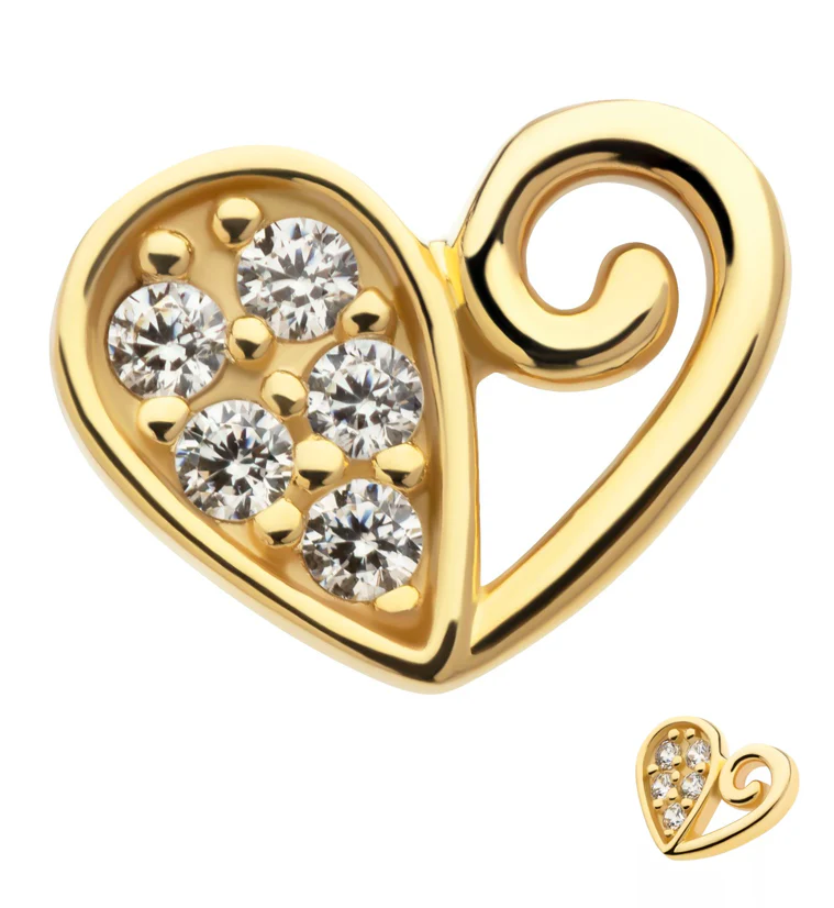 14kt Gold Half CZ Heart Threadless Top