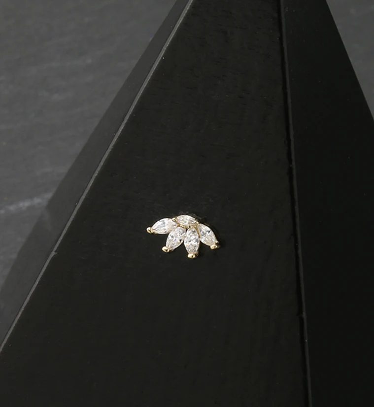14kt Gold Half Flower CZ Threadless Top - Image 2