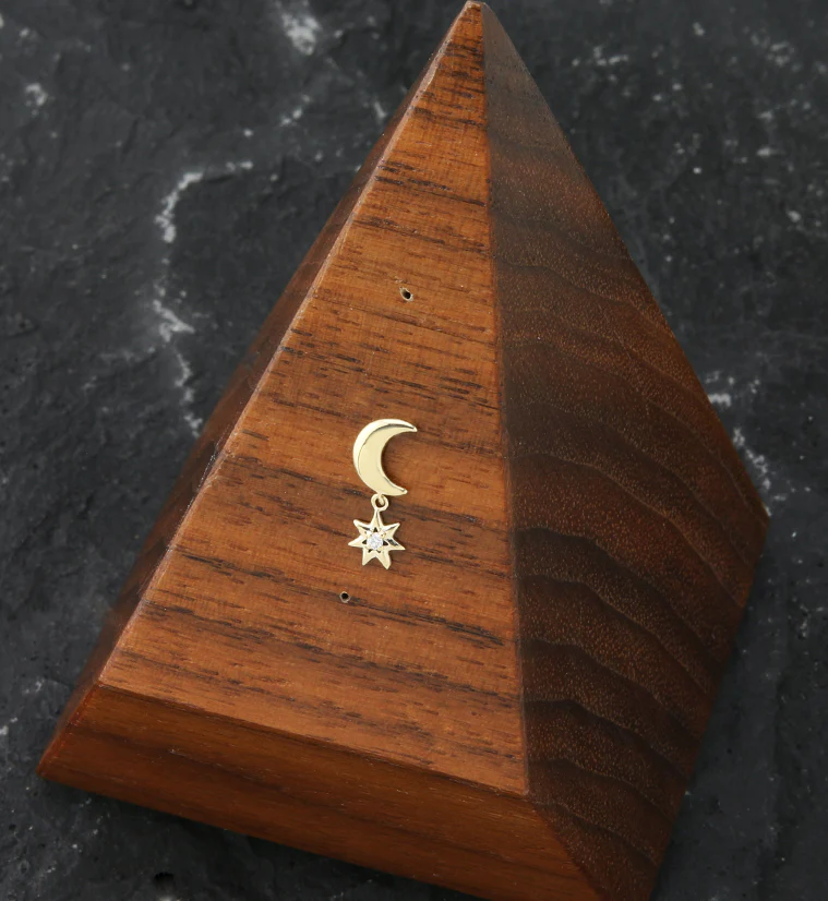 14kt Gold Half Moon Dangle CZ Star Threadless Top - Image 2