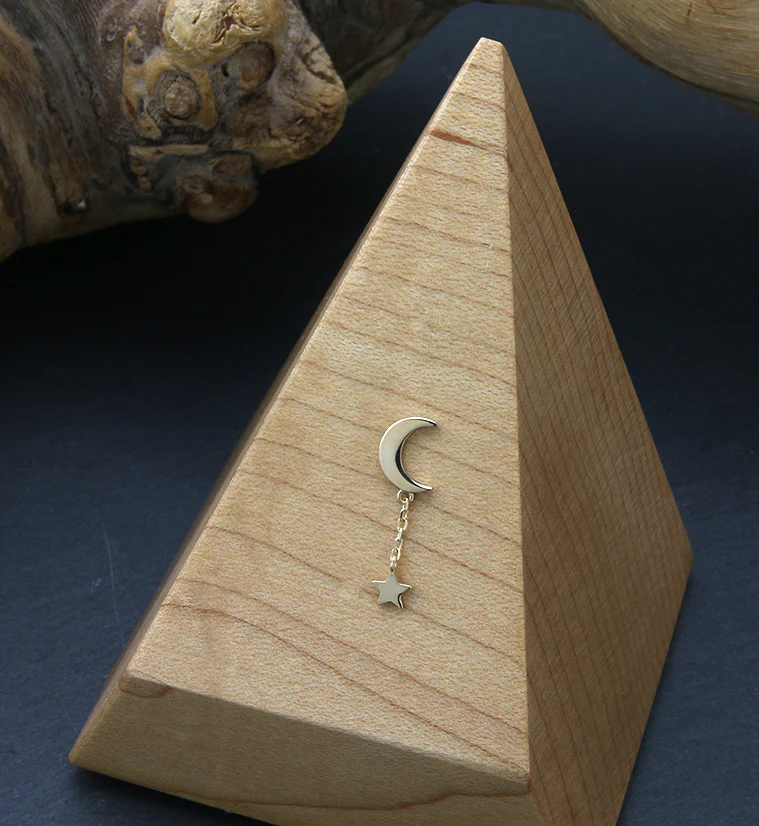14kt Gold Crescent Moon Dangle Star Threadless Top - Image 2