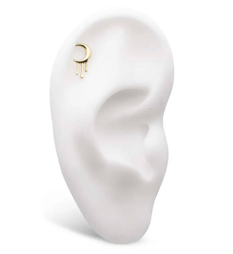 14kt Gold Crescent Moon Drip Threadless Top - Image 3