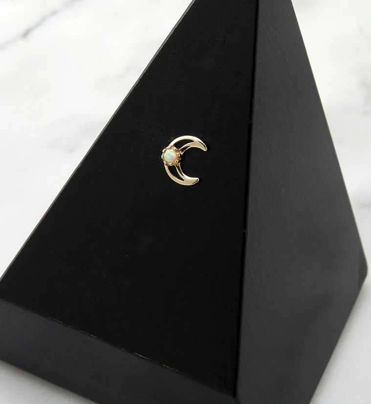 14kt Gold Half Moon White Opalite Threadless Top - Image 2