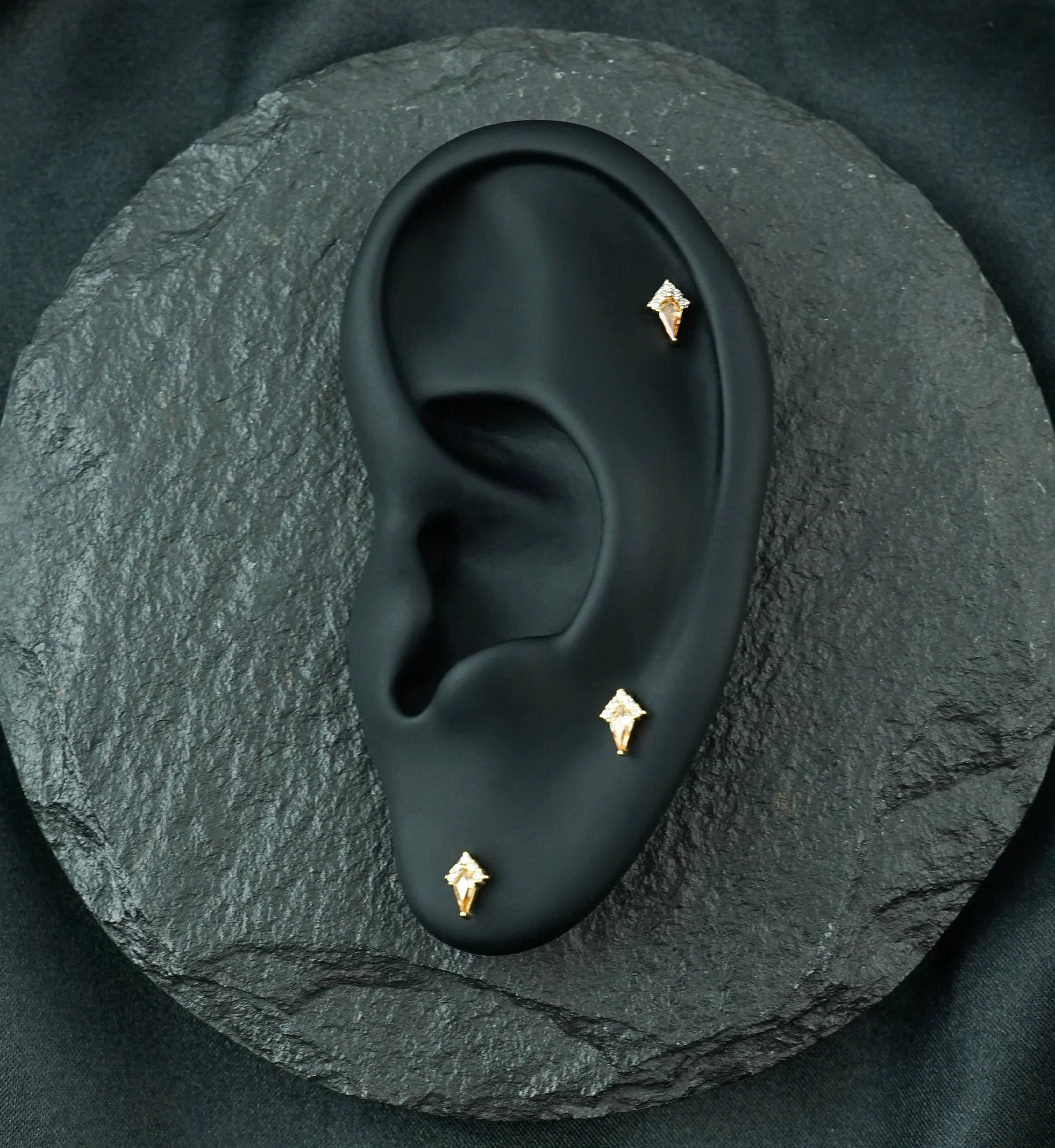 14kt Gold Harlequin Champagne CZ Threadless Top - Image 2