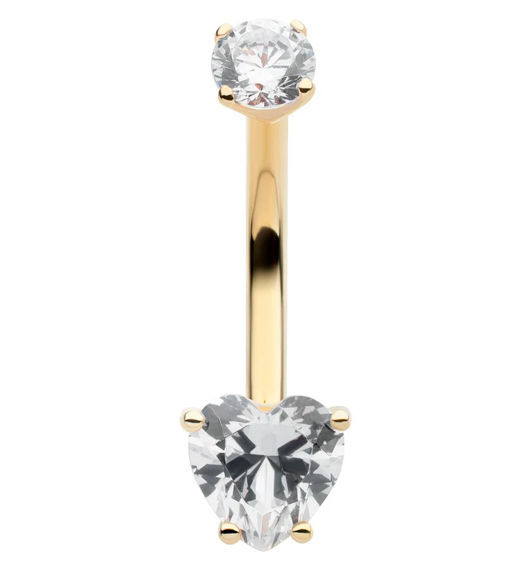 14kt Gold Heart Clear CZ Belly Button Ring