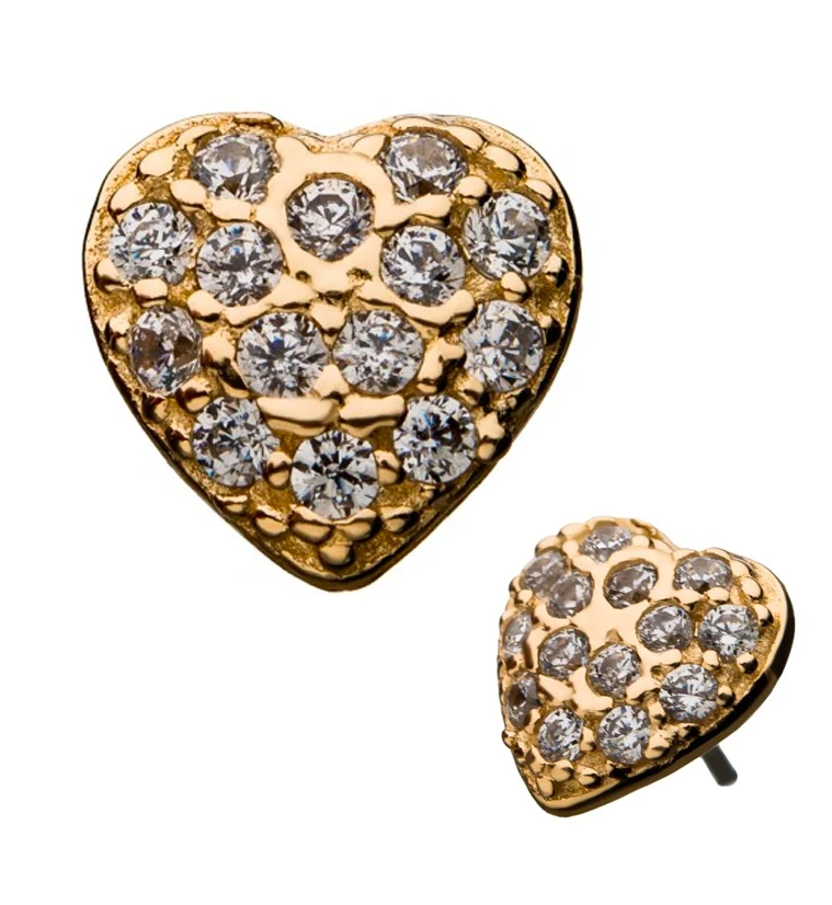 14kt Gold Heart Multi CZ Threadless Top