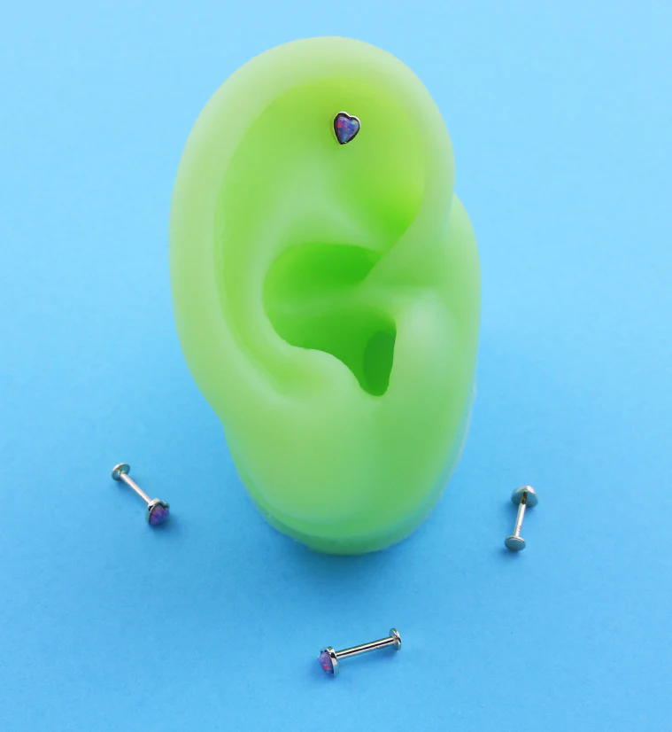 14kt Gold Heart Purple Opalite Threadless Labret - Image 2