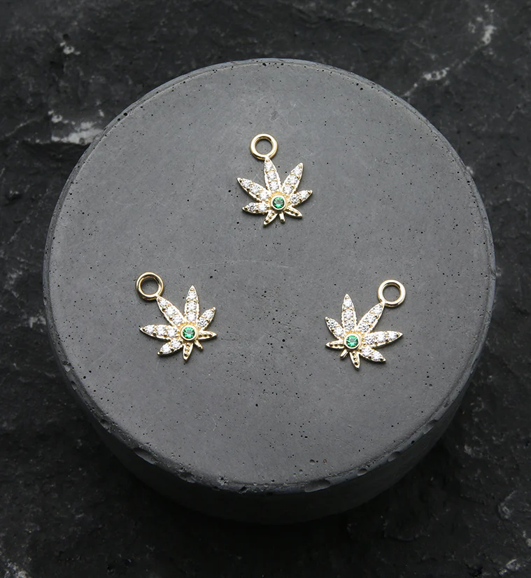 14kt Gold Cannabis Leaf CZ Charm - Image 2
