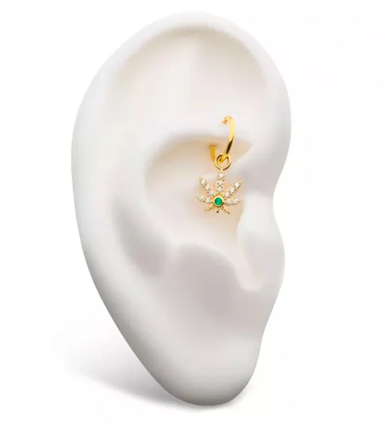 14kt Gold Cannabis Leaf CZ Charm - Image 3