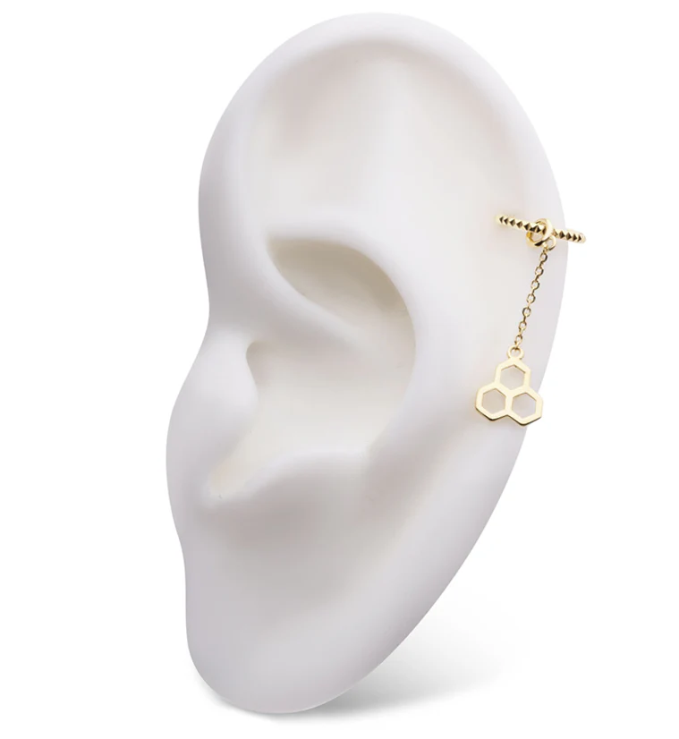 14kt Gold Honeycomb Dangle Chain Charm - Image 3