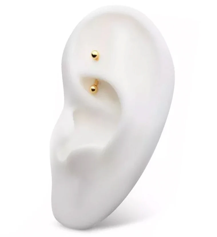 14kt Gold Internally Threaded Curved Barbell - Image 4
