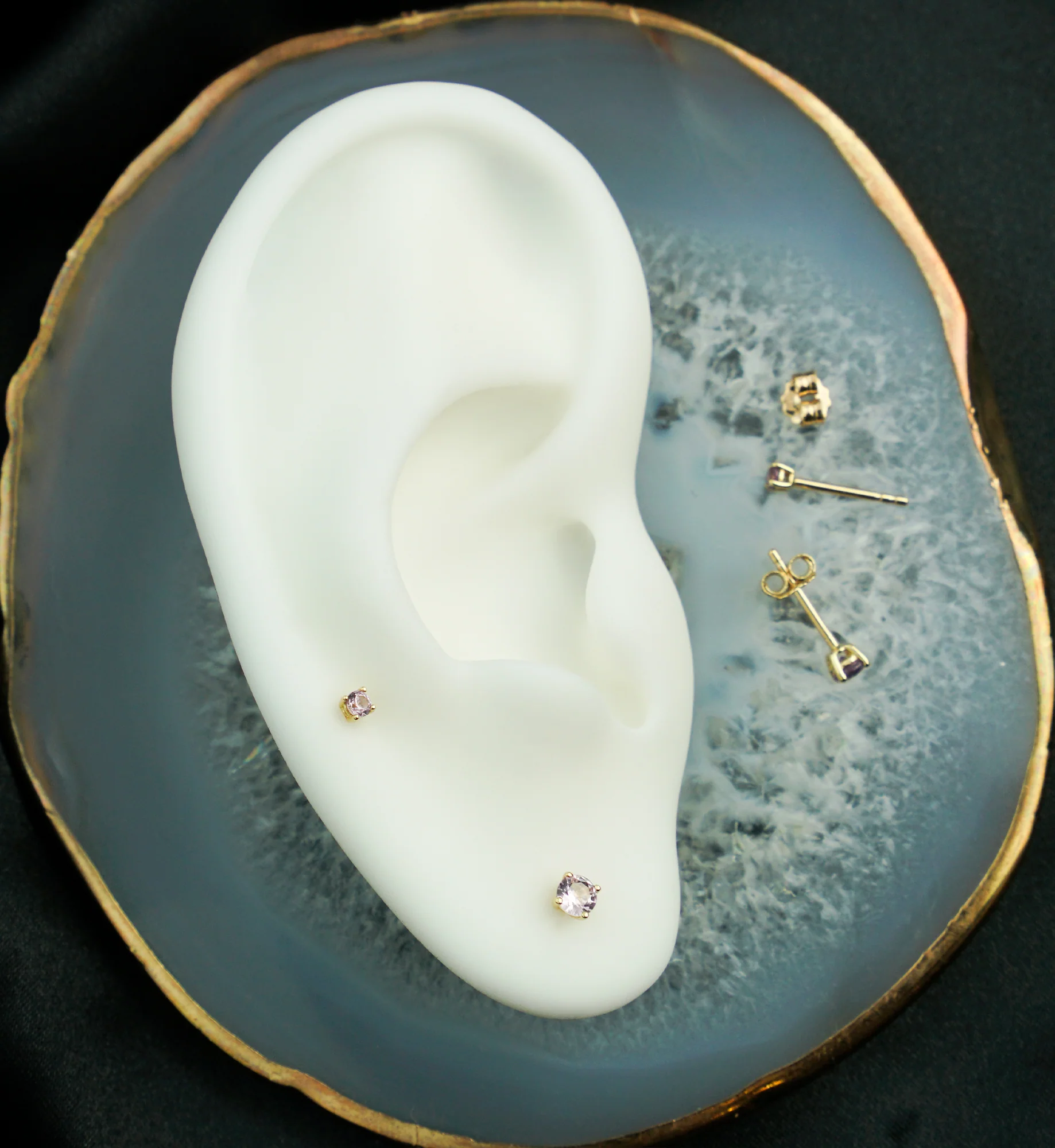 14kt Gold June Birthstone Alexandrite CZ Stud Earrings - Image 2