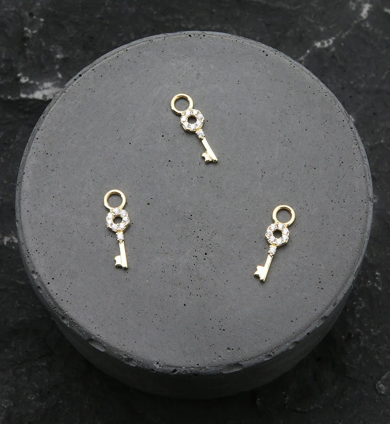 14kt Gold Antique Key CZ Charm - Image 2