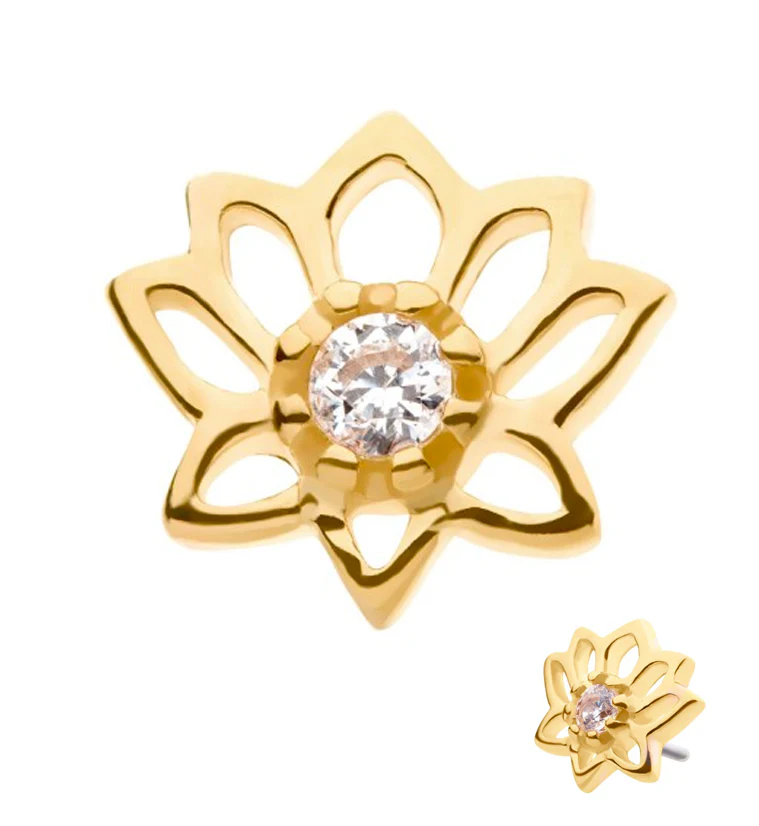 14kt Gold Lotus Flower CZ Threadless Top
