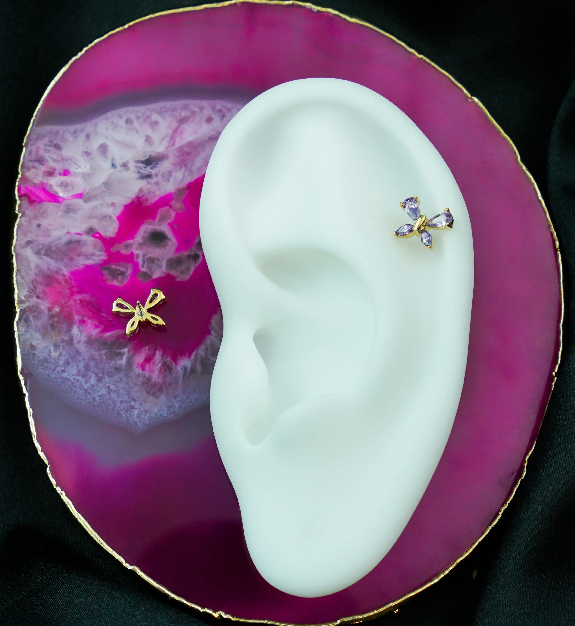 14kt Gold Marquise Butterfly Amethyst CZ Threadless Top - Image 2