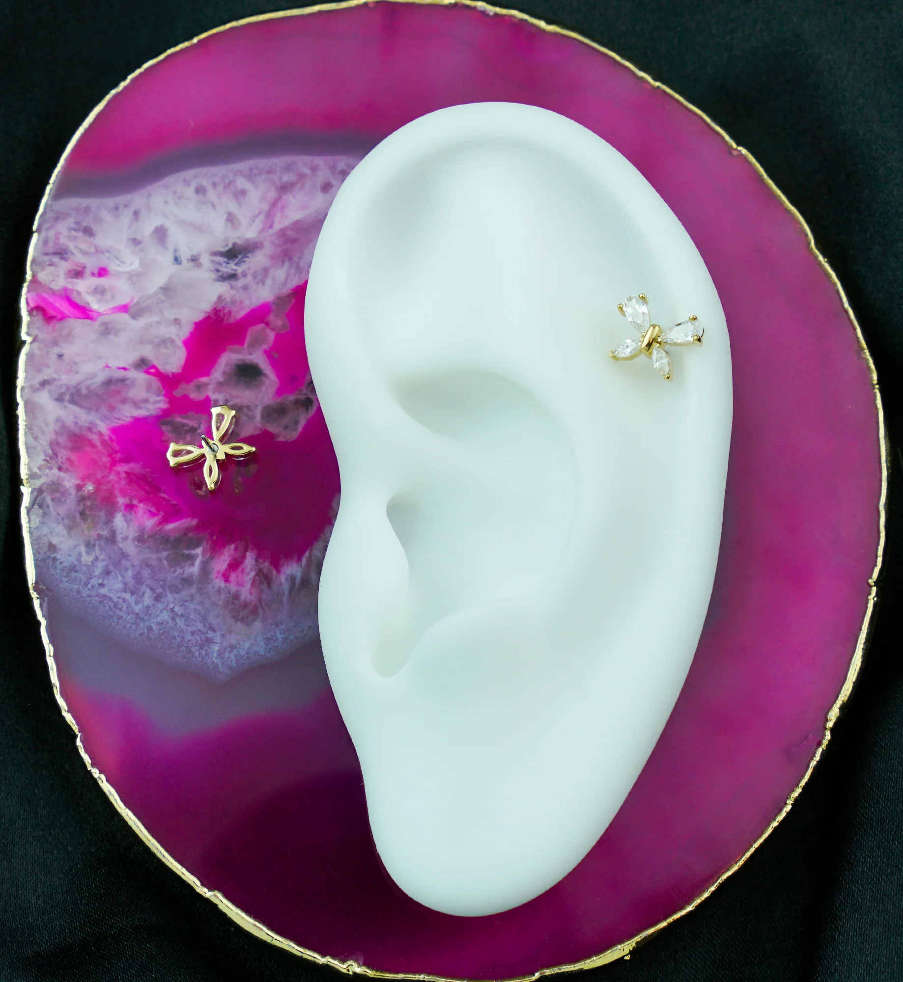 14kt Gold Marquise Butterfly Clear CZ Threadless Top - Image 2
