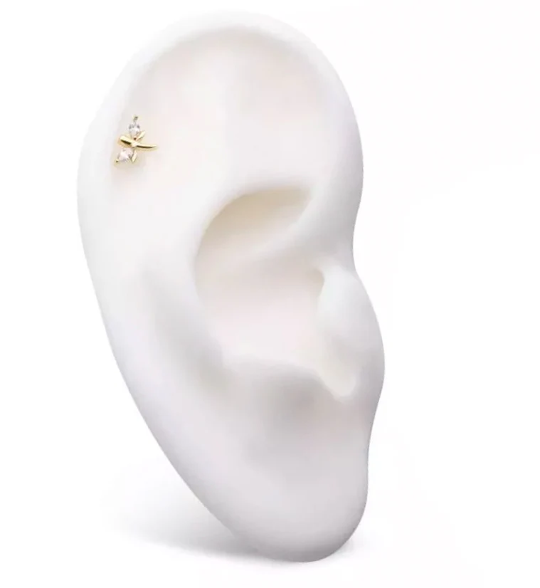 14kt Gold Mini Dragonfly Clear CZ Threadless Top - Image 3