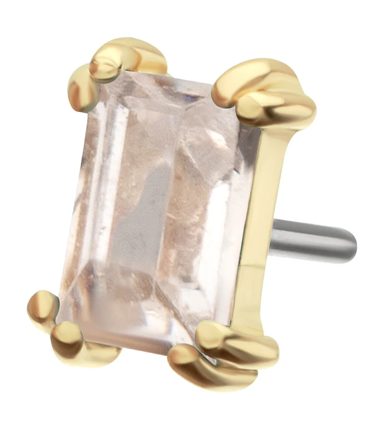 14kt Gold Mini Rectangle Clear CZ Threadless Top - Image 3