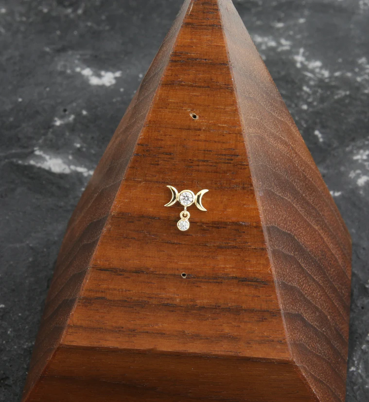 14kt Gold Moon Phase Dangle CZ Threadless Top - Image 2