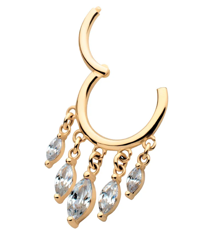 14kt Gold Multi Marquise CZ Dangle Hinged Segment Ring - Image 3