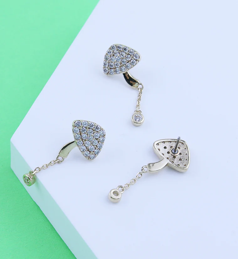 14kt Gold Mushroom Dangle Clear CZ Threadless Top - Image 2