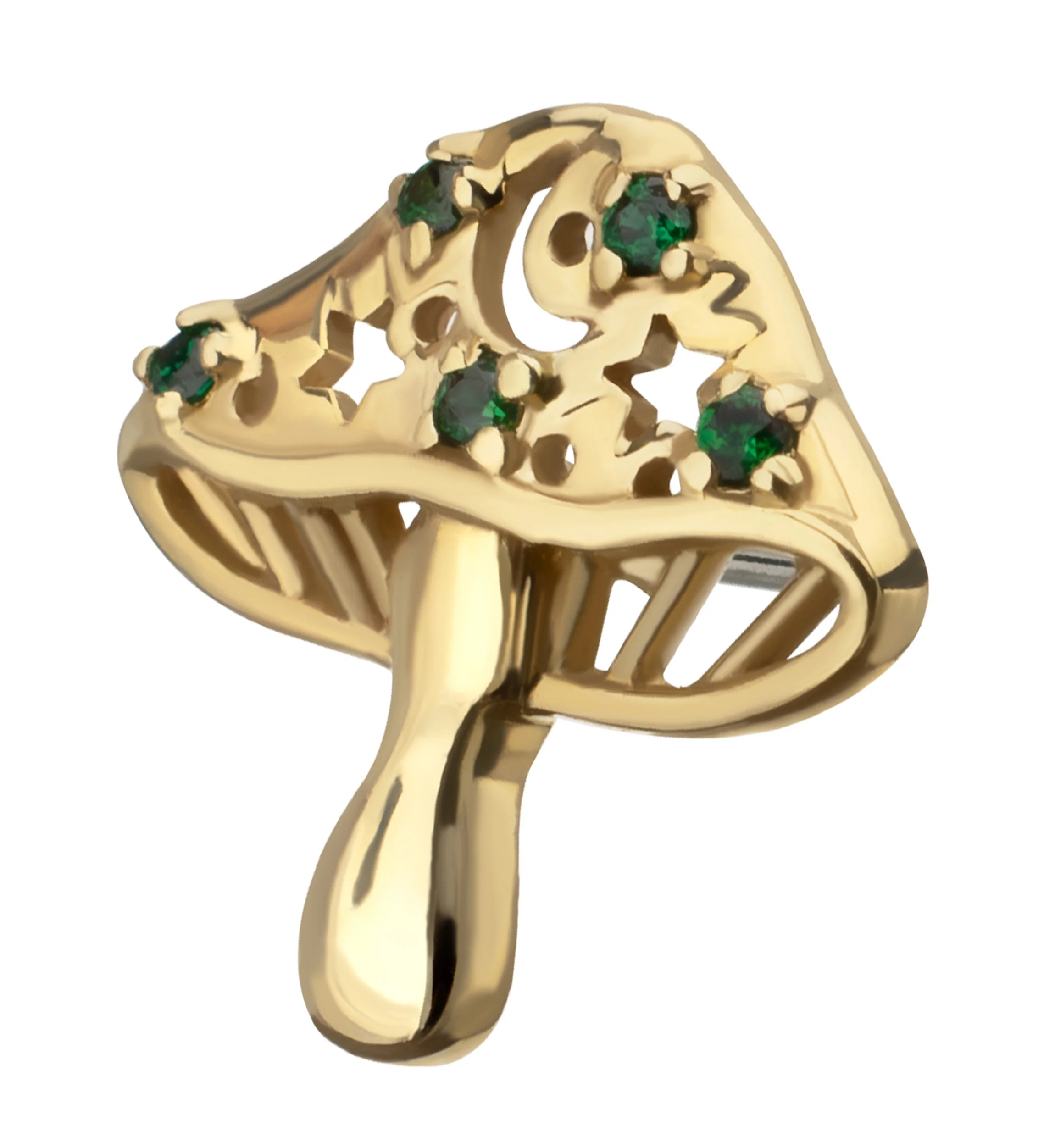 14kt Gold Mushroom Star Emerald CZ Threadless Top - Image 3