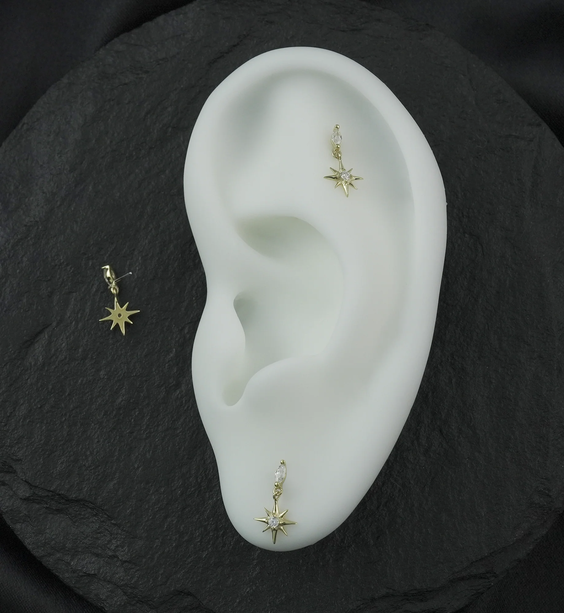 14kt Gold North Star Dangle Clear CZ Threadless Top - Image 2