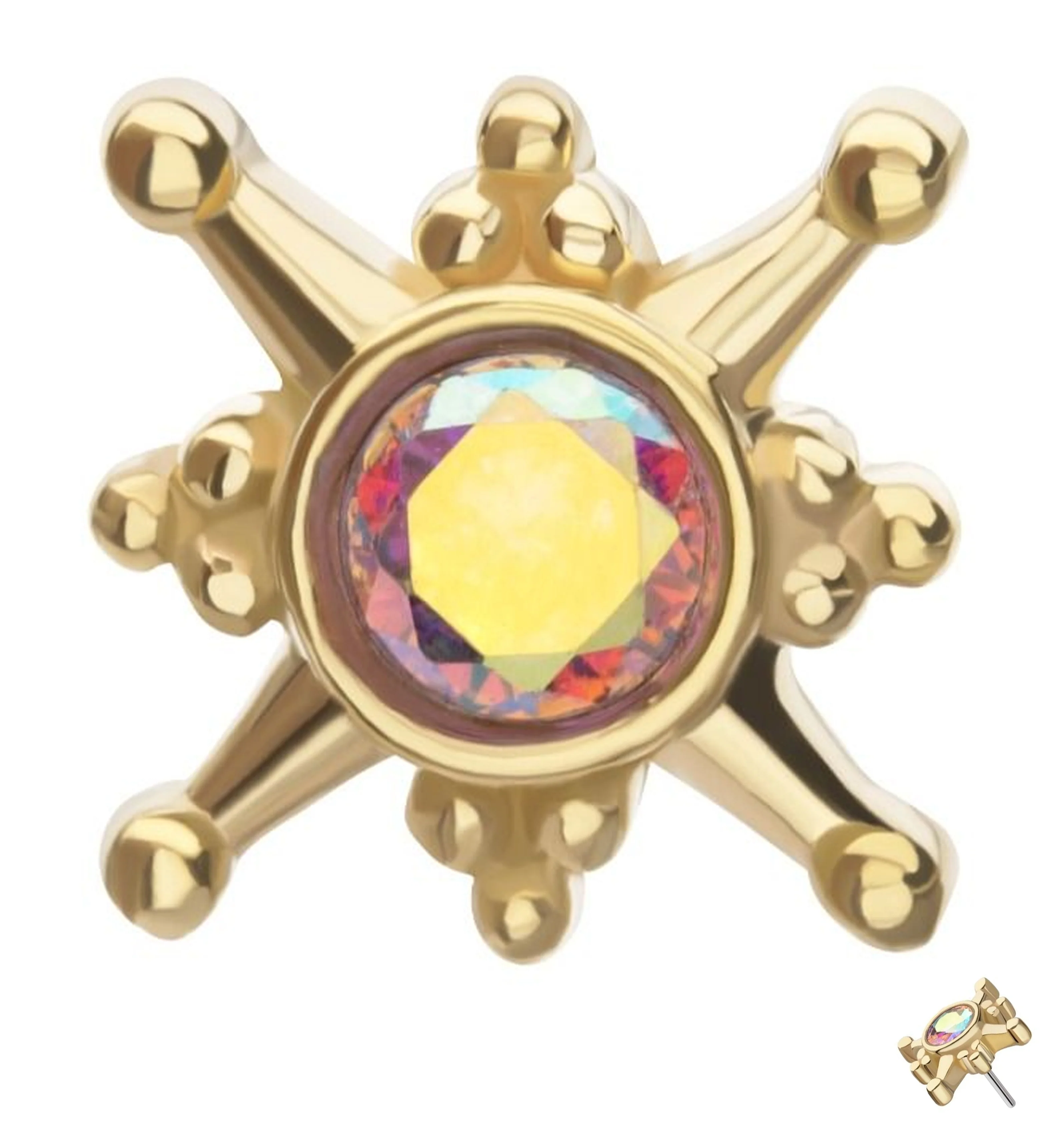 14kt Gold North Star Rainbow Aurora CZ Threadless Top
