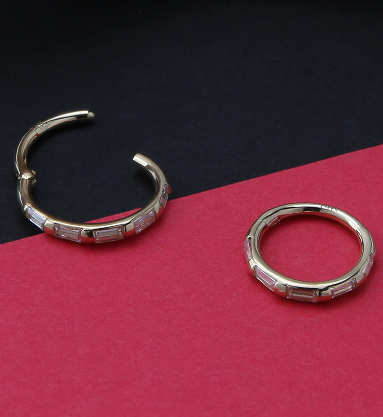 14kt Gold Oblong CZ Edge Hinged Segment Ring - Image 2