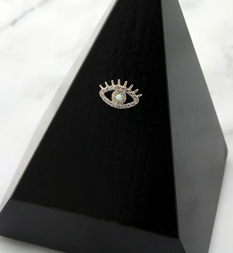 14kt Gold Oculus CZ and White Opalite Threadless Top - Image 2