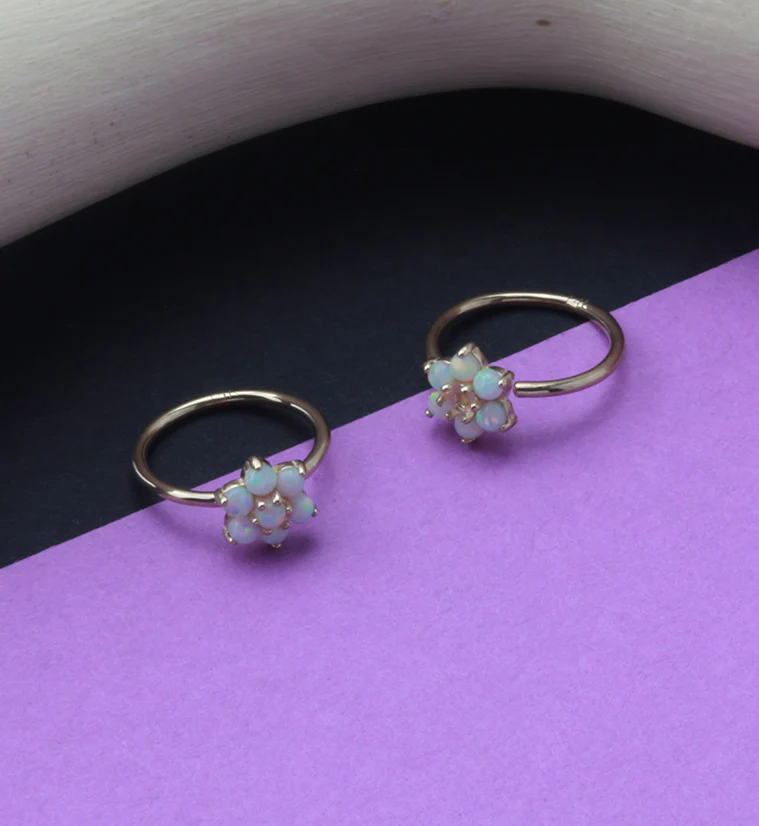 14kt Gold Opalite Flower Hoop Ring - Image 2