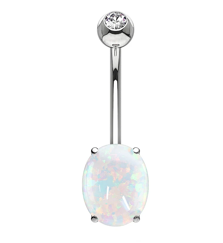 14kt White Gold Oval Opalite Belly Button Ring