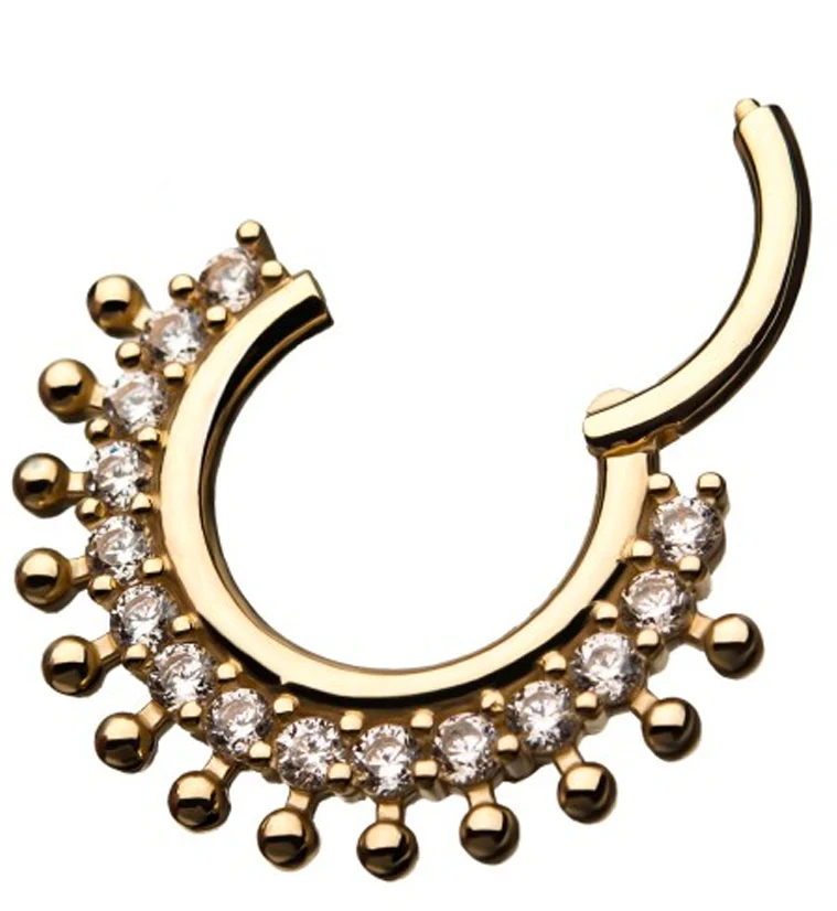 14kt Gold Particle Prong CZ Hinged Segment Ring - Image 2