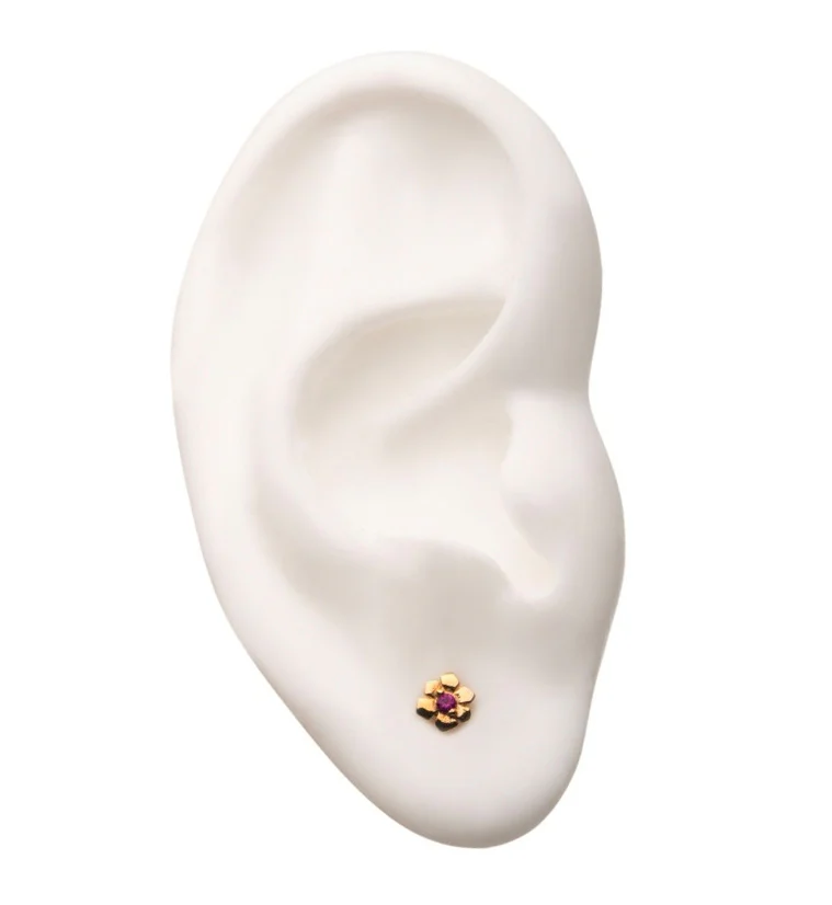 14kt Gold Pink Gem Flower Threadless Top - Image 3
