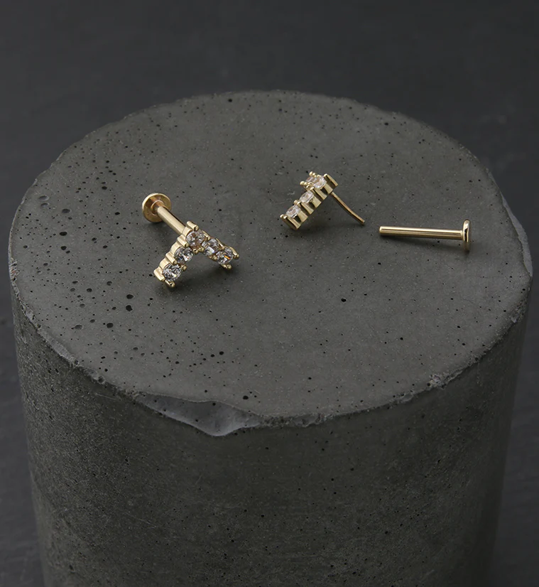 14kt Gold Point CZ Threadless Labret - Image 2