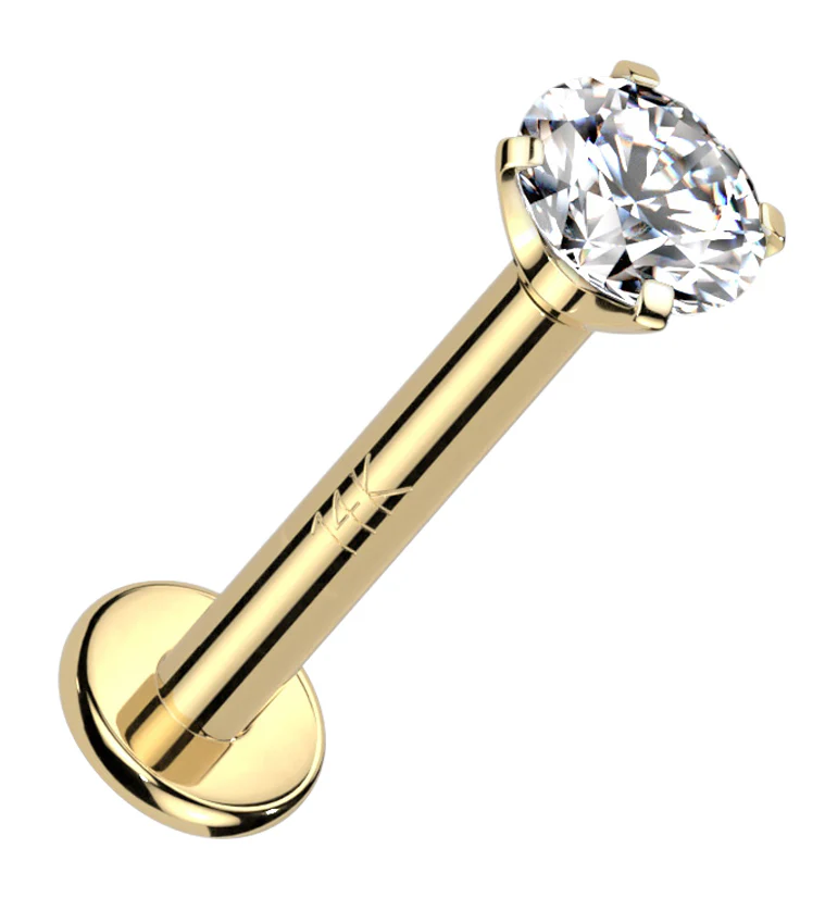 14kt Gold Prong CZ Internally Threaded Labret