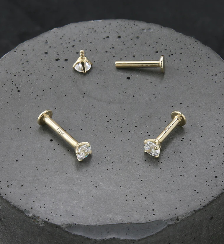 14kt Gold Prong CZ Internally Threaded Labret - Image 2