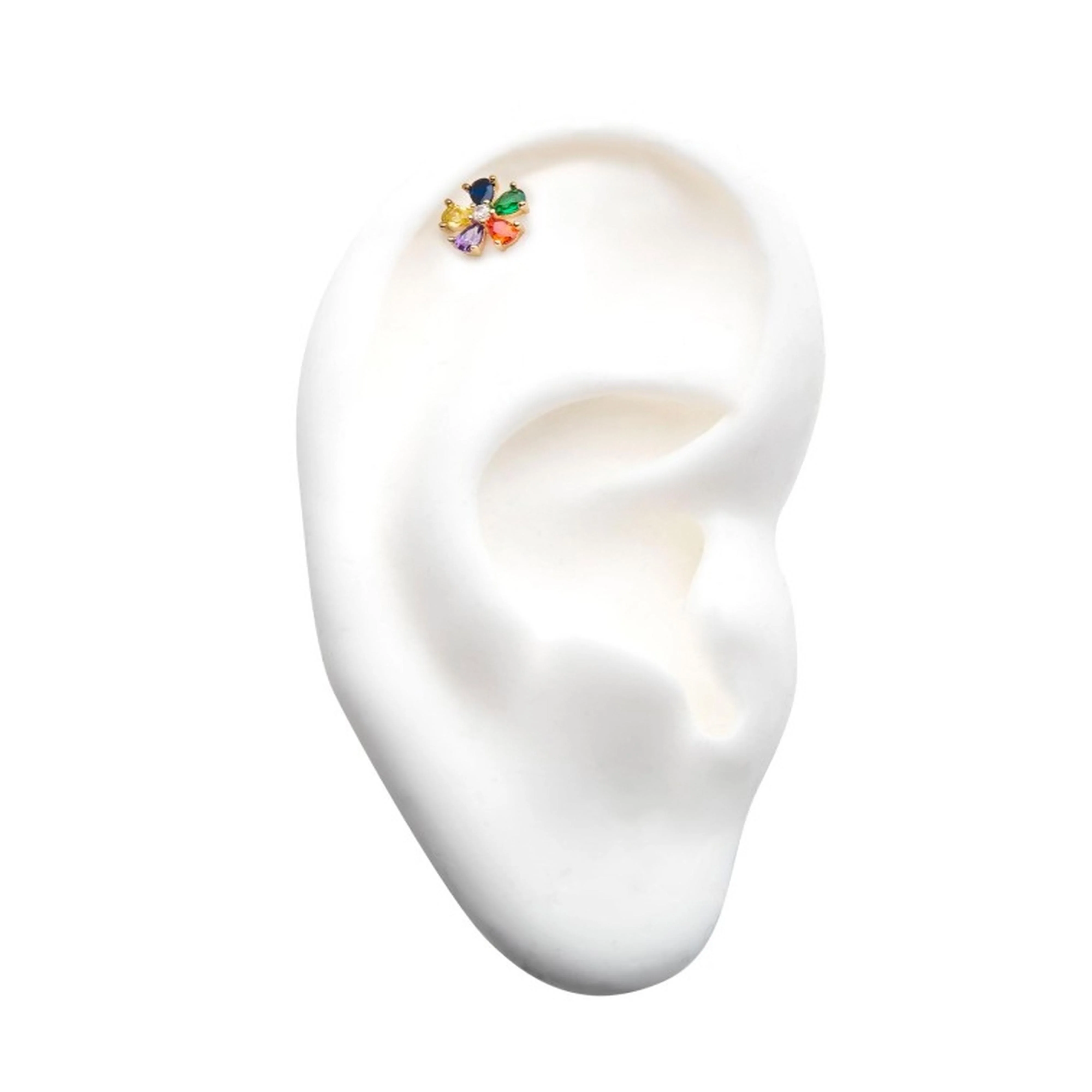 14kt Gold Rainbow CZ Flower Threadless Top - Image 3