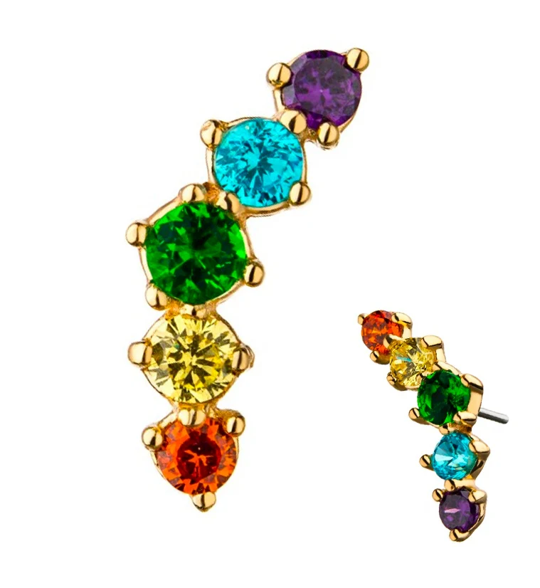 14kt Gold Rainbow CZ Prong Set Threadless Top