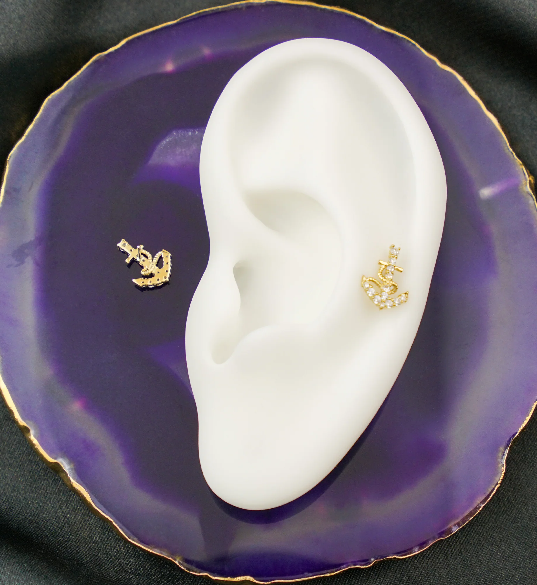 14kt Gold Rope And Anchor Clear CZ Threadless Top - Image 2