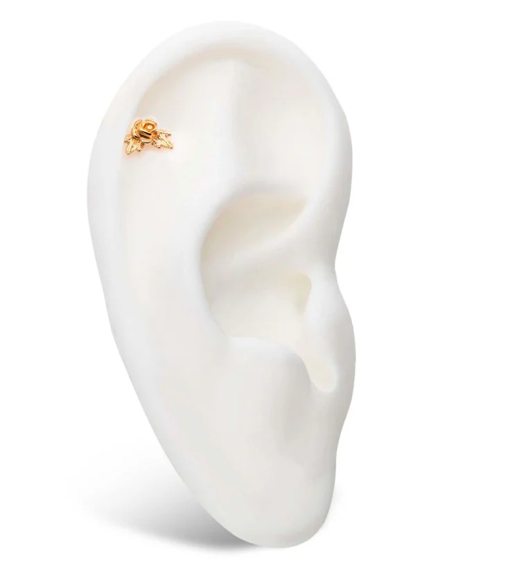 14kt Gold Rose With Leaves Threadless Top - Image 3